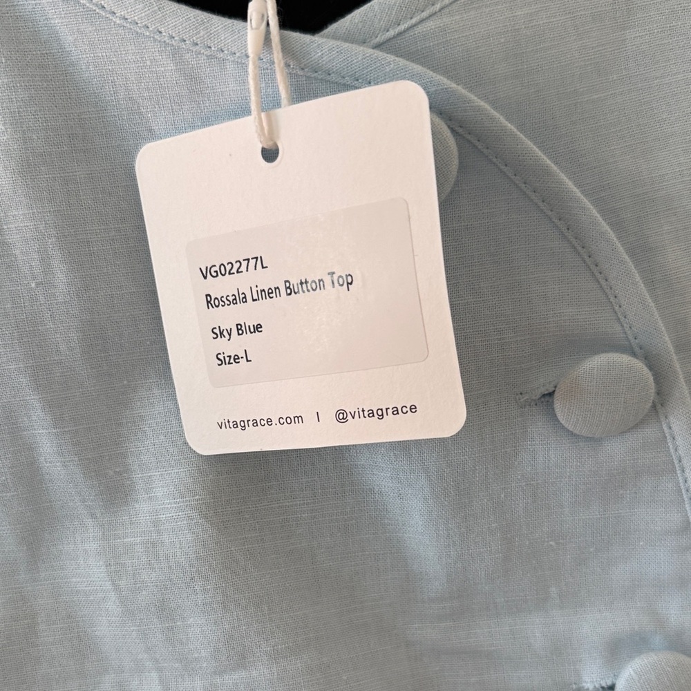 Vita Grace Rossala Linen Button Top and Skirt in Sky Blue - Size Large NWT - Picture 6 of 9